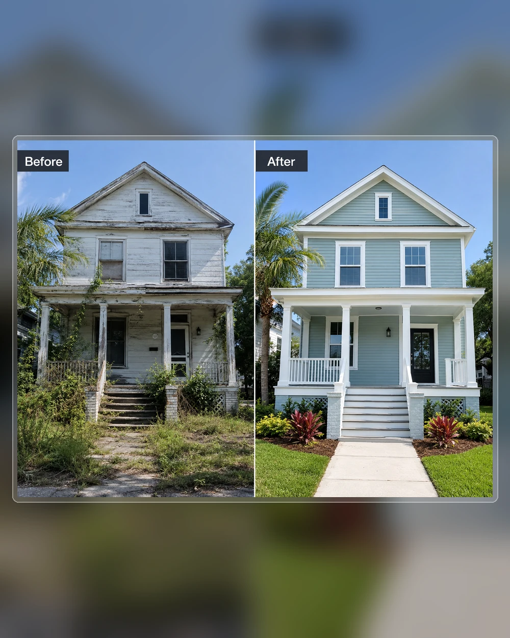 Representative Florida residence before and after code-compliance restoration