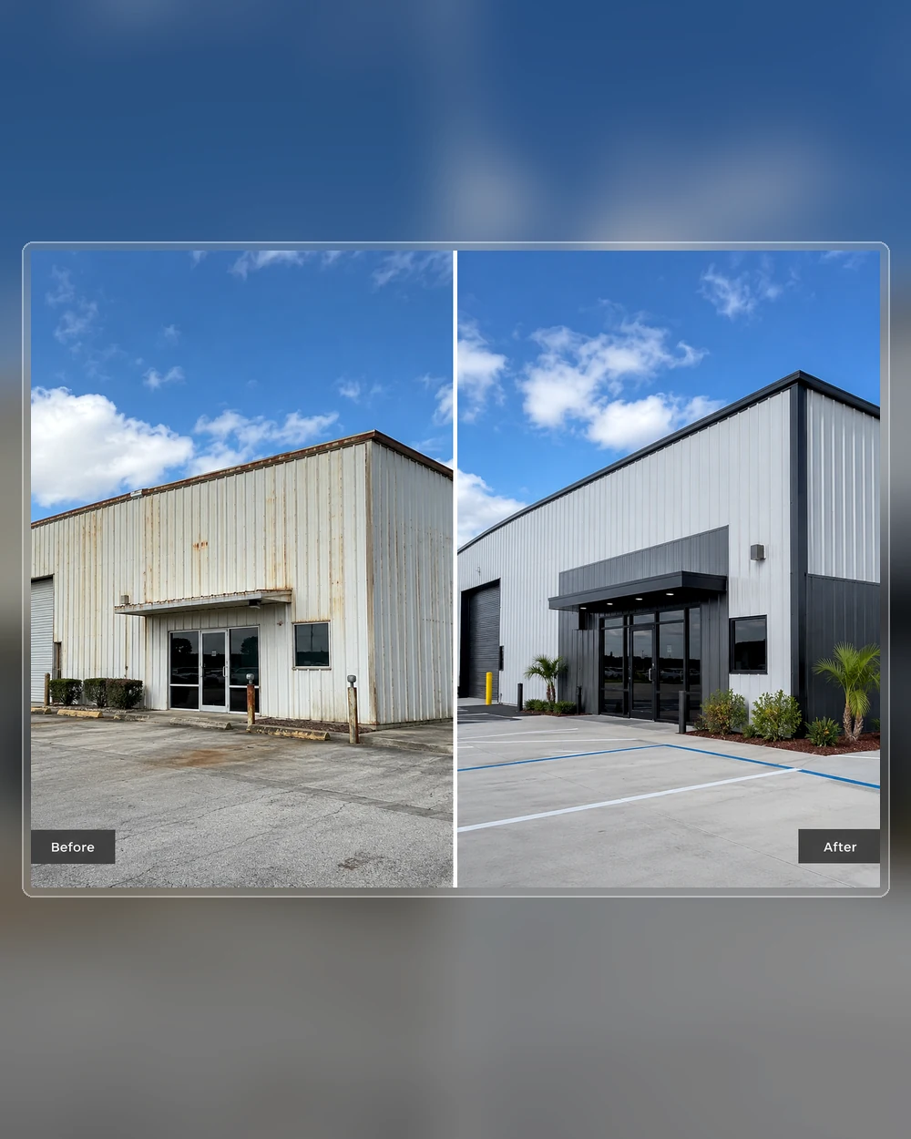 Representative metal building before and after code-compliance renovation