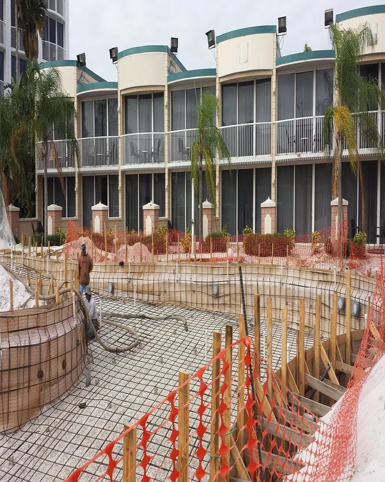 Resort pool construction and reinforcing work