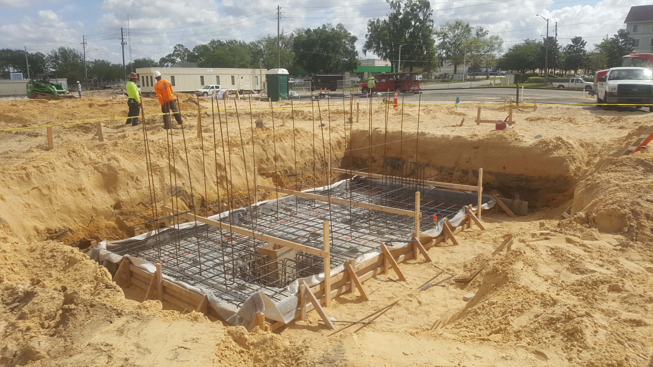 Metal bars being used for the foundation