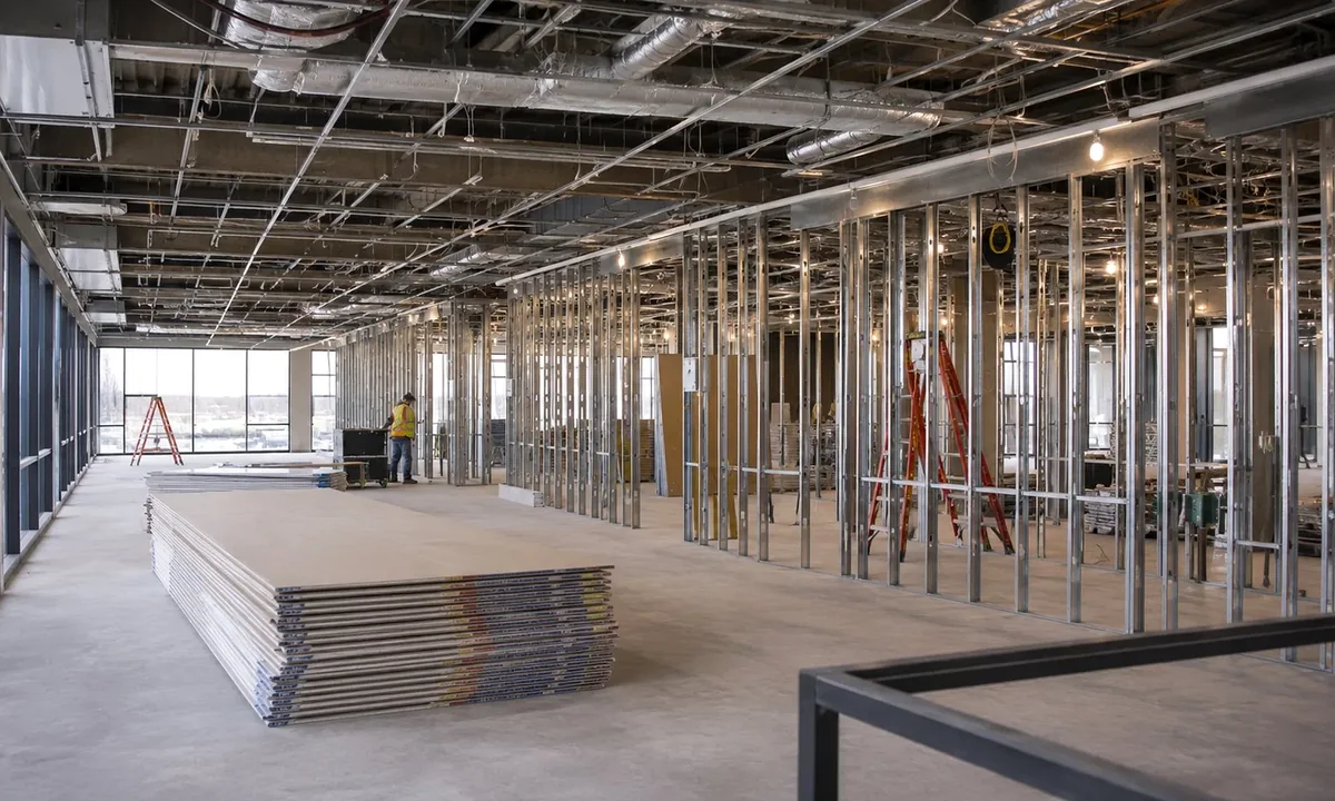 Large office shell with metal stud framing